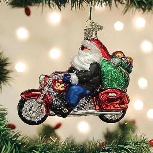 Biker Santa Glass Blown Ornament - Handcrafted Christmas Tree Decoration