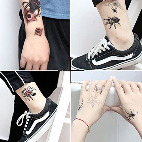 Halloween Temporary Spider Tattoos for Kids & Adults - 12 Sheets Body Art