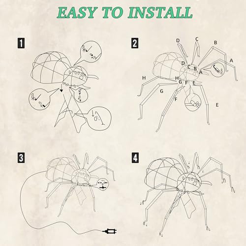 Giant Halloween Spider Decoration - 6.8Ft Lighted Outdoor Prop with 115 LED Lights - Green, Zz-004