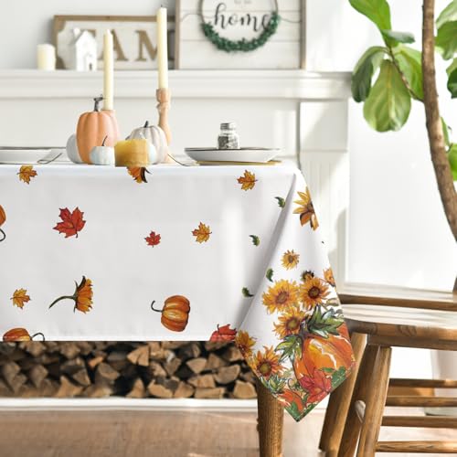 Horaldaily Fall Tablecloth 60 x 84 Inch Rectangular Scarecrow Pumpkin White
