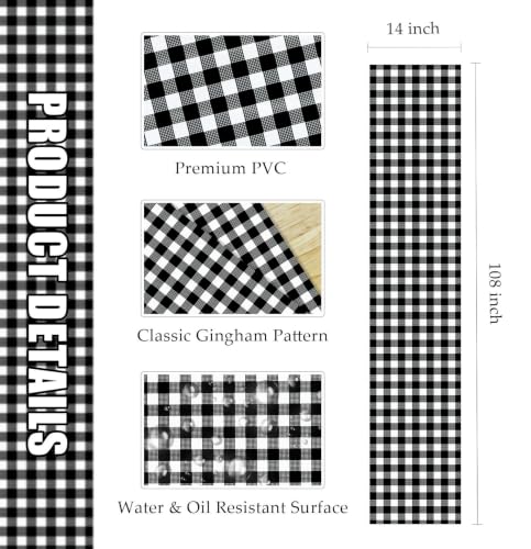 Black Gingham Disposable Table Runner Set of 6 - 14 x 108 Inch Party Decor