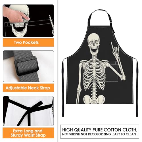 Britimes Apron with Pockets - Black Skull, Adjustable 32x28 Inch Waterproof Unisex Kitchen & Craft Apron