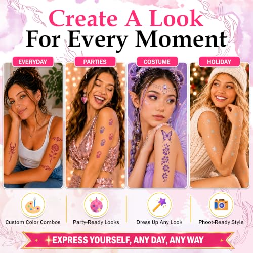 Kids & Teens Temporary Tattoo Pen Set with 10 Colors, Metallic Gold & Silver, Face & Body Art Kit