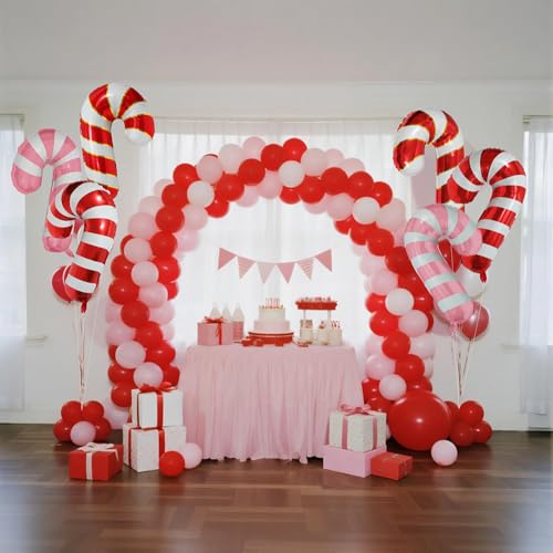 Mixed Candy Cane Balloons Christmas Party Decorations - Red Pink White, 7 pcs