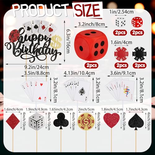 Casino Cake Decorations Set with Poker Chips & Dice for Birthday Party