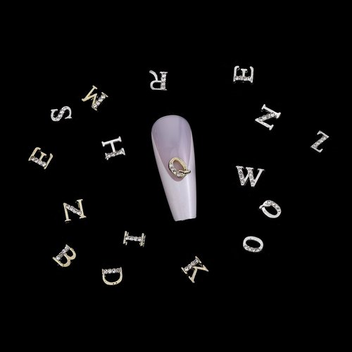 104 Pcs Rhinestone Letters Nail Studs Nail Charms, Letters Nail Rhinestones Decoration Alphabet 3D Nail Charms, Silver Gold Nail Jewels Nail Charms Y2K, Nail Accessories for Nail Art Manicure Supplies