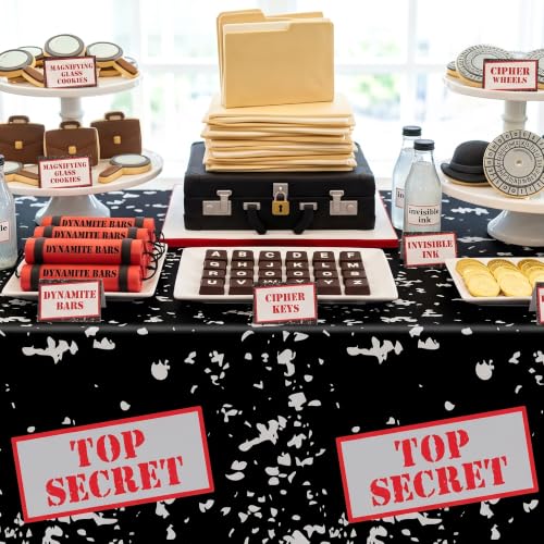 Spy Party Tablecloth Set - Black & White Top Secret 3-Pack for Secret Agent Decor