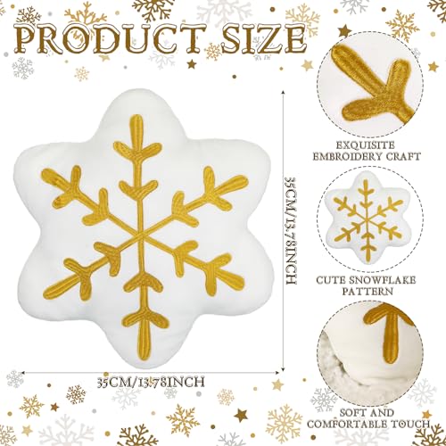 Snowflake Throw Pillows Set - Gold Winter Decorative Cushions, 2 Pieces