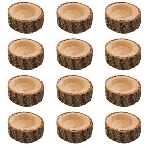 Brown Wooden Tea Light Candle Holders Set - Rustic Votive Decor for Weddings & Parties