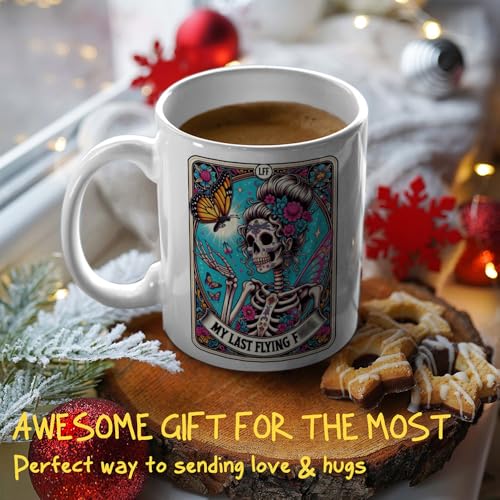 Flying Tarot Skull Coffee Mug - Spooky Witchy Gift for Women - 11oz Ceramic Cup