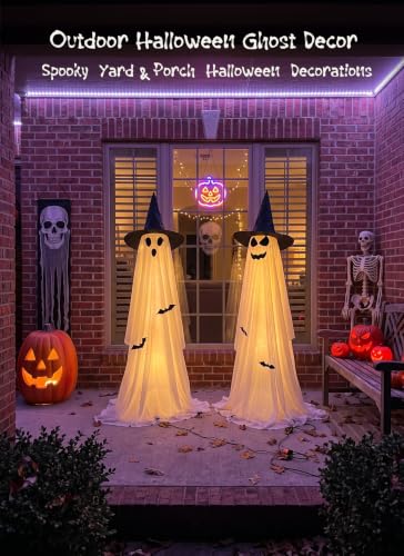 Halloween Ghost Decorations Light Up Ghosts with Tripods - 2 Pack, 59 Inch, Remote Control