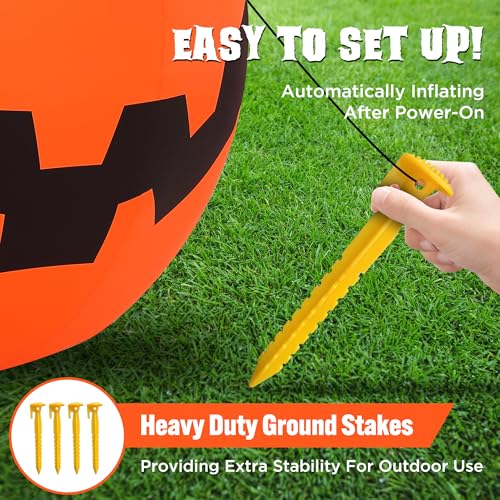 10 Ft Inflatable Pumpkin Halloween Yard Decor with LED Lights - Giant Outdoor Pumpkin