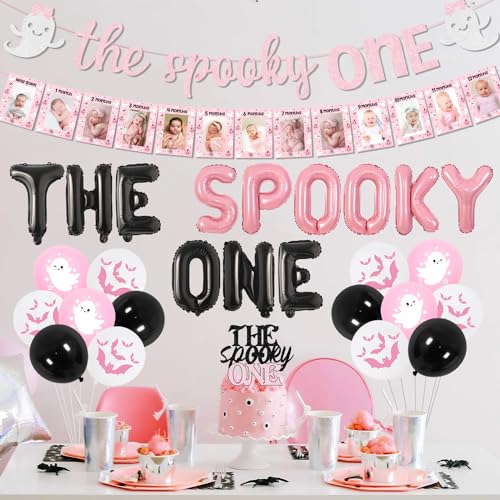 Halloween 1st Birthday Party Decorations Pink Foil Balloons Banner Cake Toppers