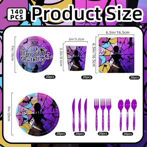 Purple Wednesday Themed Birthday Party Supplies Set for Kids - Serves 20 Guests
