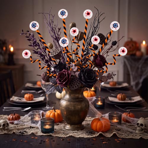Halloween Eyeball Picks Set - 17.7 Inch Creepy Floral Decorations for Wreaths and Crafts