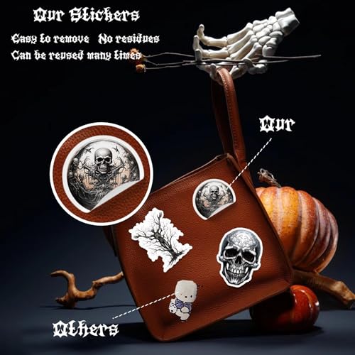 Halloween Goth Stickers - 100 Dark Skull & Witch Decor, GOTH-3 Variation