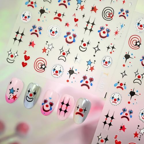 Halloween Nail Stickers 5D Embossed Clown Nail Art Decals - Style43