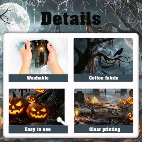 Avezano Halloween Banner 6x3.6ft Spooky Haunted Graveyard Backdrop - Creepy Halloween Decorations