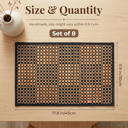 8 Pack Bamboo Placemats - Natural Heat-Resistant Anti-Slip Dining Table Mats