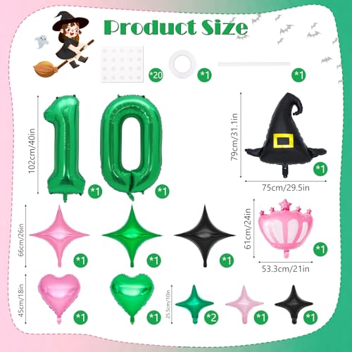 Pink & Green Witch Balloon Set for Birthday Party Decorations - Variation of Pink Green