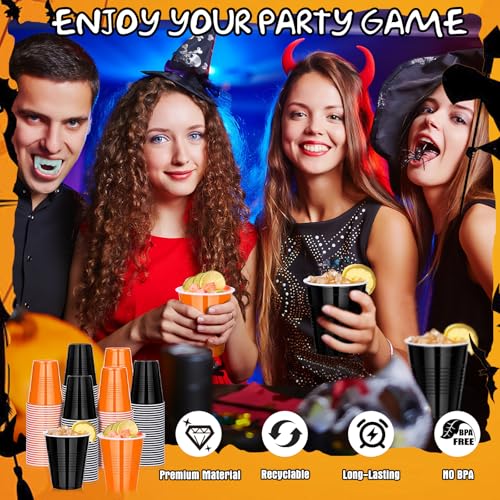 Halloween Fall Plastic Cups Bulk 100 pcs - Black & Orange 12oz Disposable Party Drinkware with Variation Black & Orange / 100