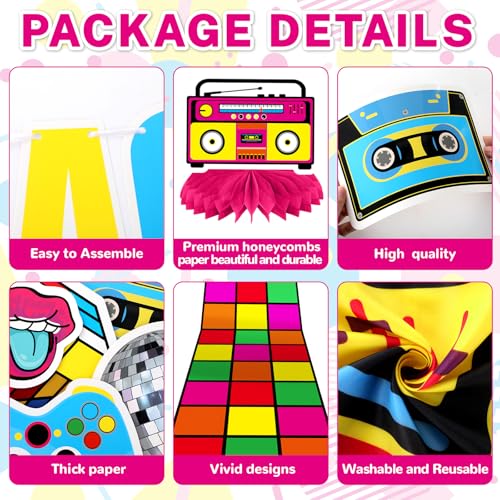 80s 90s Retro Car Trunk Party Kit - Boombox Backdrop, Balloons & Decorations