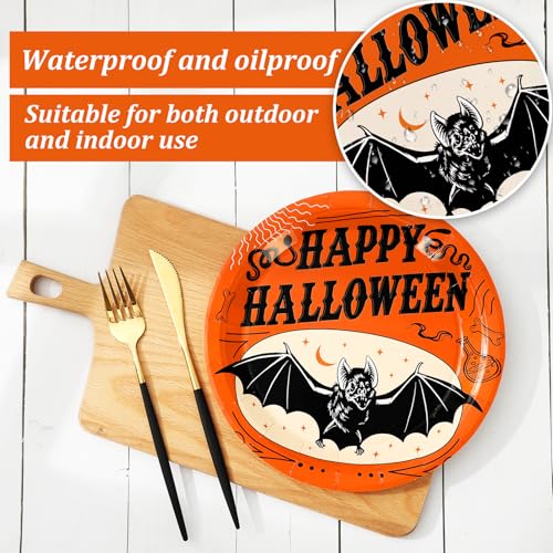 Vintage Halloween Paper Plates 40 Pack - Black Cat Pumpkin Skeleton 9 Inch Party Tableware with Variation: Vintage Halloween