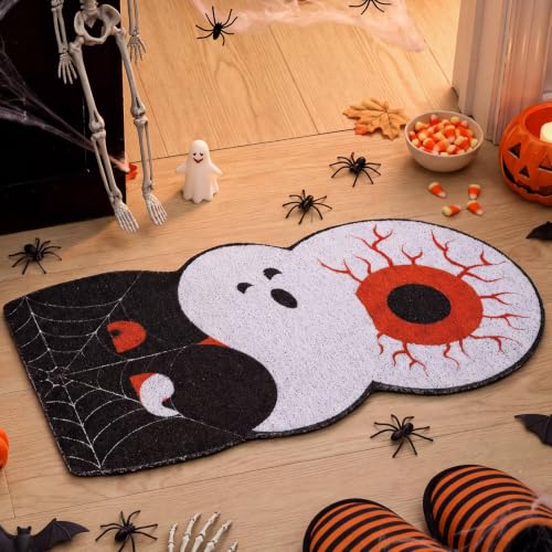 Halloween Doormat Spooky Welcome Mat with Spider Web Eyeball - 28 x 24 Inches