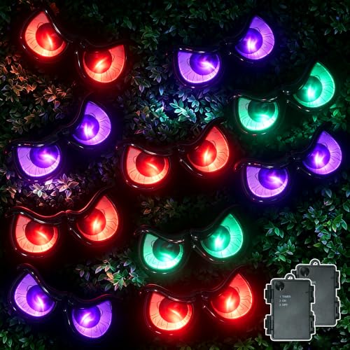 Lighted Halloween Eyes String Lights - Spooky Indoor Outdoor Decor, Waterproof, Timer, 10 Pairs