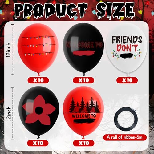 50-Pack 12-Inch Black Red Mystery Themed Latex Balloons for Parties