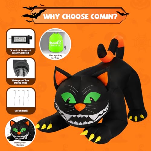 Black Cat Halloween Inflatable Decorations with Moving Head & LED Lights Outdoor Yard Decor