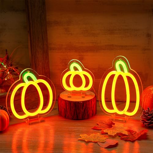 3-Pack Fall Pumpkin Neon Signs LED Halloween Lights for Window Decor