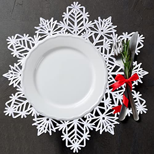 Silver Snowflake Placemats Set of 12 - Elegant Holiday Table Mats for Dining