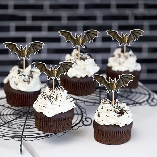Halloween Bat Cupcake Topper Set - 24pcs Bat-Themed Birthday Decoration - Variation Bat-3a