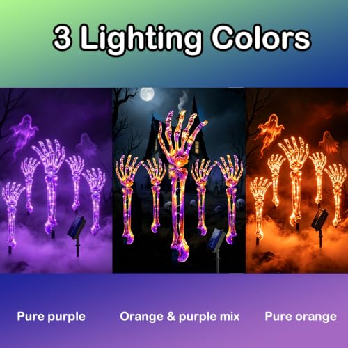 Solar Halloween Pathway Lights 5-Pack with Skeleton Arms, 250 LEDs, 8 Modes