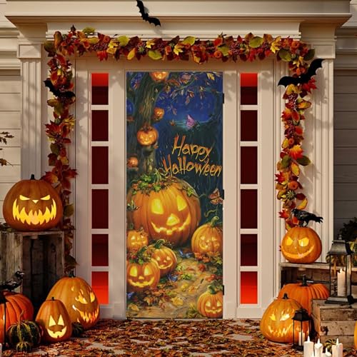Halloween Door Cover 35x79in Stretch Fabric Porch Decoration - Pack of 1