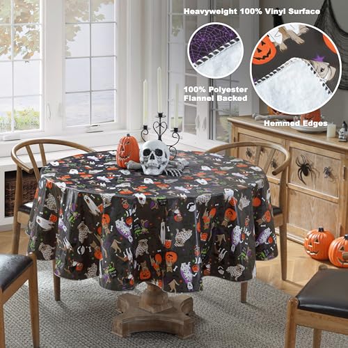Newbridge Halloween Pets Vinyl Round Tablecloth 70 Inch for Fall Festivities
