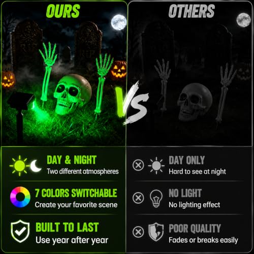 6+1P Halloween Skeleton Decorations Outdoor with Solar Spotlight & 2 Skull