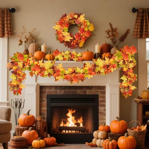 Autumn Maple Leaf Garland Set – 2 Pcs Fall Decor for Weddings, Thanksgiving, Outdoors & Indoors