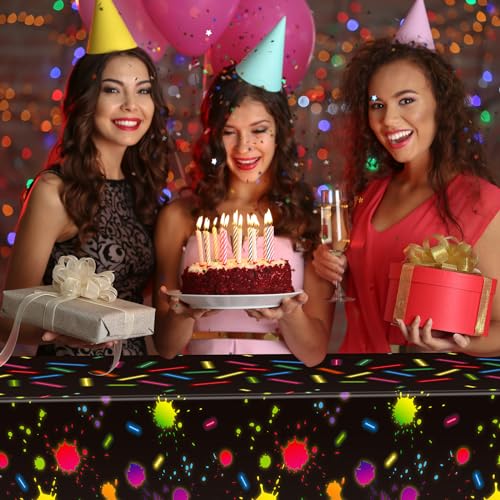 VitalCozy 6 Pcs Neon Glow-in-The-Dark Tablecloths for Parties - 80s Style