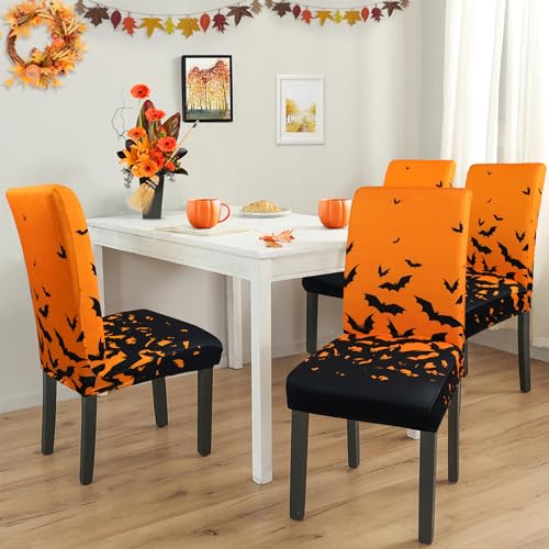 Halloween Chair Covers Set of 6 - Bat Design for Dining & Party Decor - Variation 01