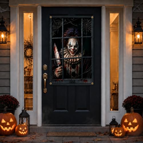 Halloween Scary Clown Window Decor Set - Crazy Clowns Variant, 32 x 47 Inches