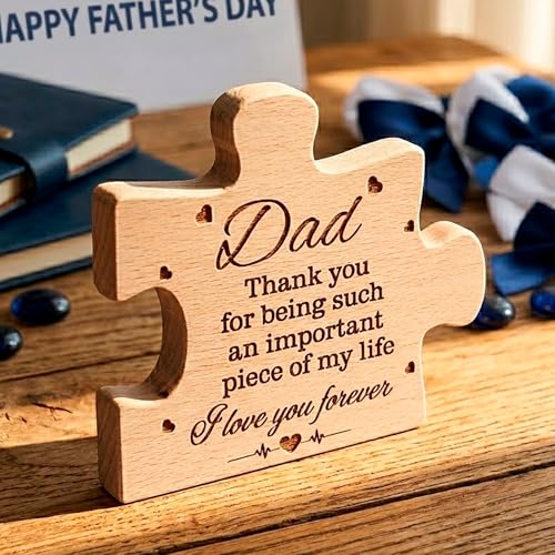 Father's Day Wooden Puzzle Sign - Dad Keepsake Plaque for Home & Desk Decor