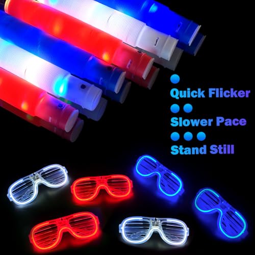 July 24 PCS Party Favors Glow Sticks & LED Glasses for Kids - Red White Blue