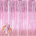Pink Foil Fringe Curtain 4 Pack - 3.3x8.3 ft Metallic Tinsel Backdrop for Party Decorations