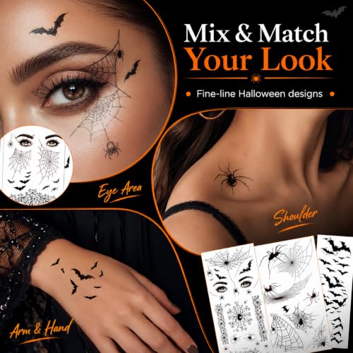 Halloween Spider Web Temporary Tattoo Kit Waterproof Face & Body Stickers
