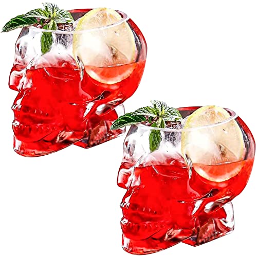 2 Pack Skull Glass Cups 12oz/350ml - Halloween Party Wine Glasses, Multipurpose Holiday Gifts