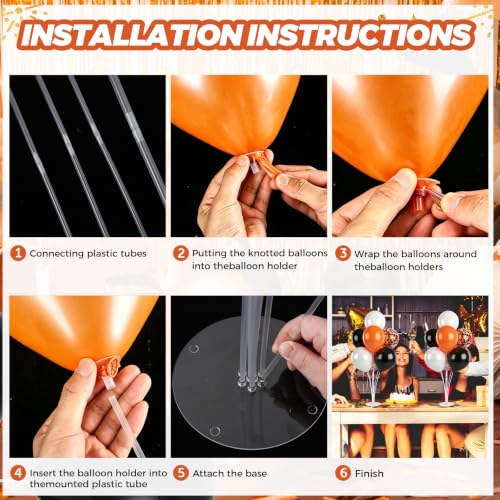 Halloween Orange Black Balloon Stand Kit for Table Centerpieces - 6 Sets with Confetti Balloons - Variation: Grad Orange