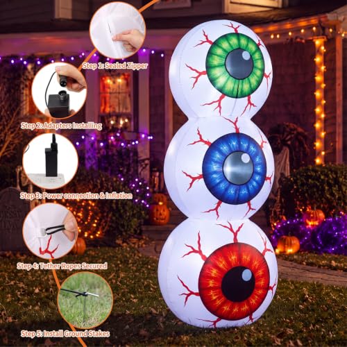 5 ft Halloween Inflatable Eyeball with LED Lights Outdoor Decorations