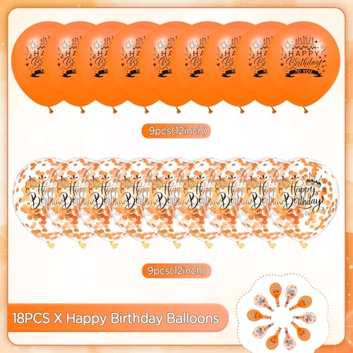 Orange Happy Birthday Latex Confetti Balloons - 18Pcs Party Decorations